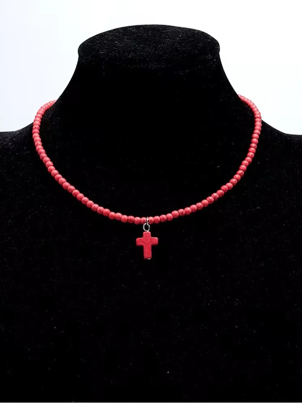 Red Beaded Cross Necklace - Women Jewelry